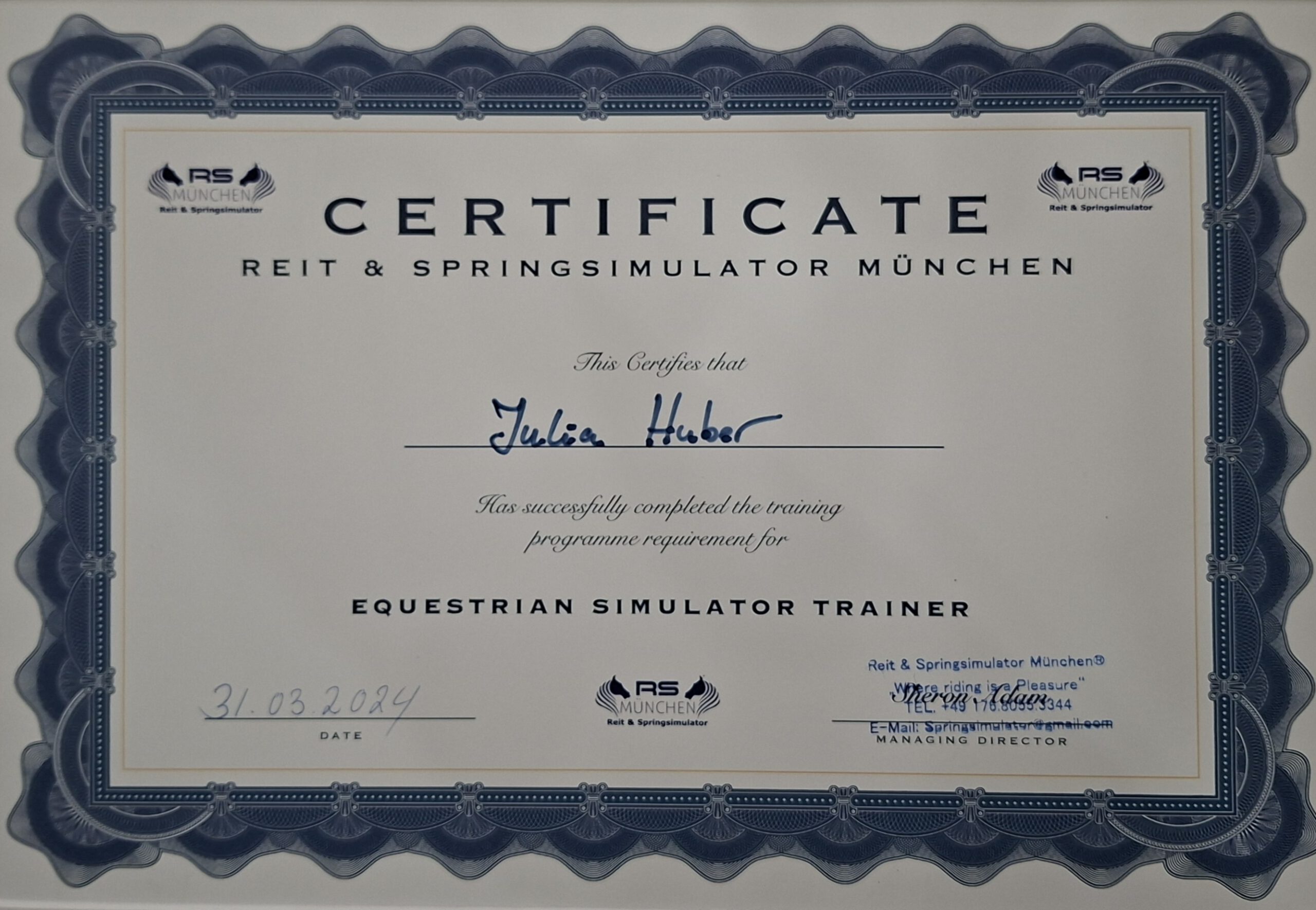 Zertifikat Reit- und Springsimulator München
